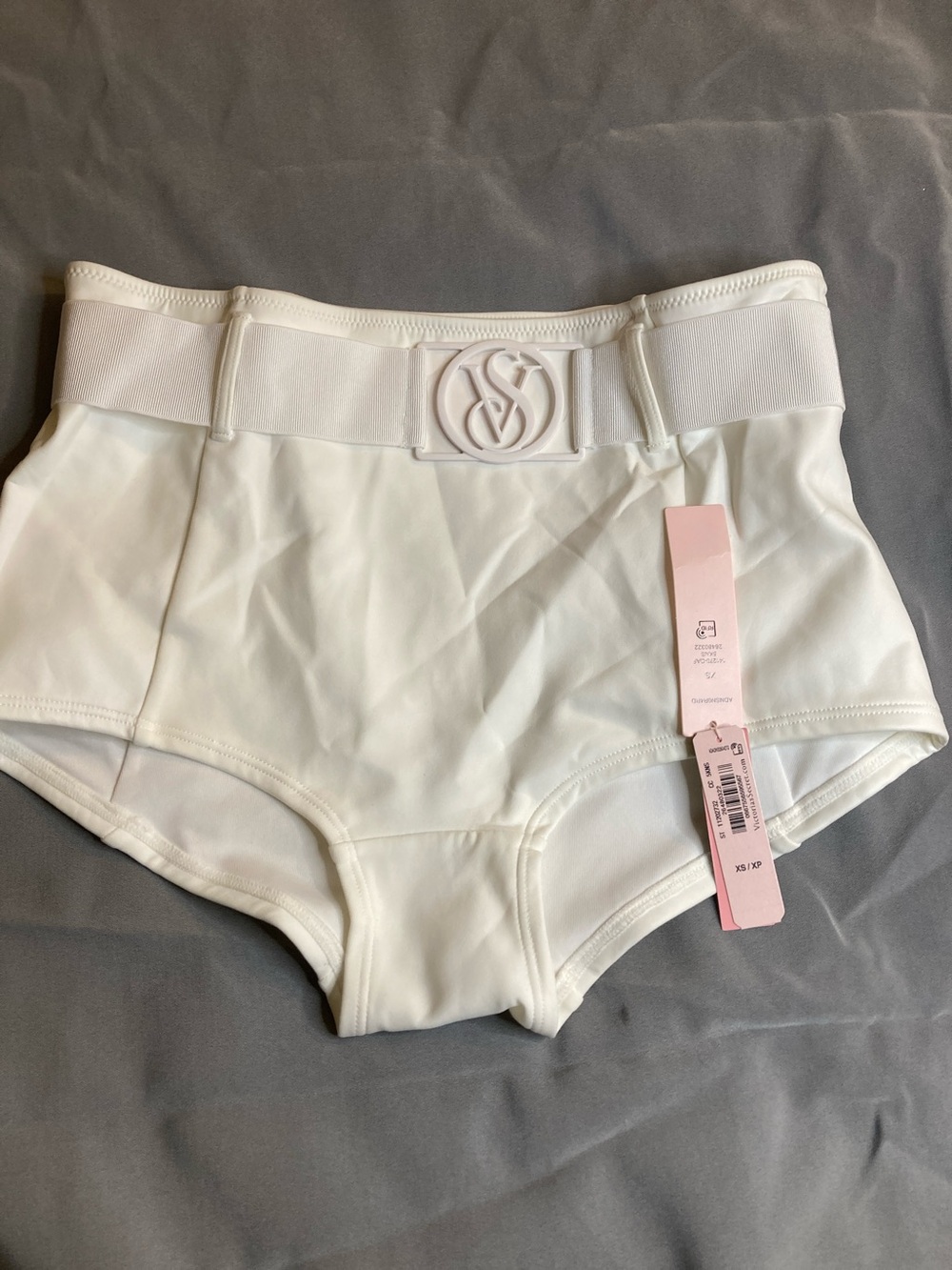 Victoria's Secret White High-Waist Swim Briefs with Logo Belt